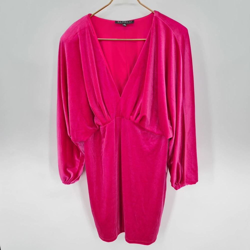 Eloquii Pink Velvet Mini Dress Plunging Plus Size 18 NWT - Picture 2 of 8